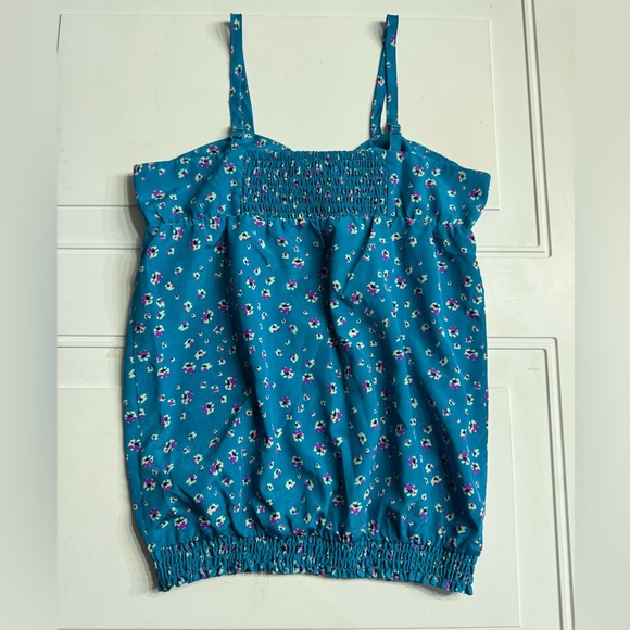Forever 21 Girls Size XL 13/14 Blue Spaghetti Straps Blouse Tank Top Floral - Picture 4 of 4
